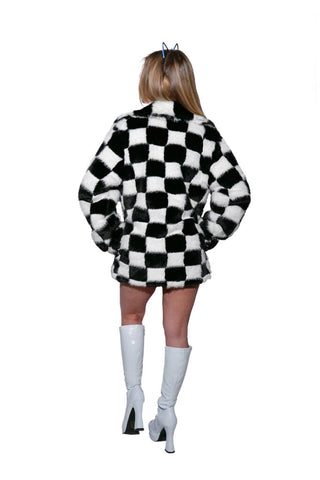 Checkered Fur Short Jacket